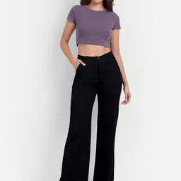 next one Women Loose Fit Black Lycra Blend Trousers image 3