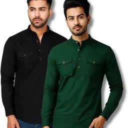 modenex Pack of 2 Men Solid Pure Cotton Straight Kurta-picture-19