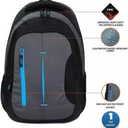 jairaj Large 36 L Laptop Backpack USB Charging Port, Water Resistant (Black) image 2
