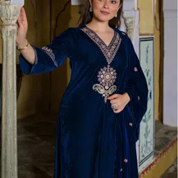 tasrika Embroidered, Embellished Kurta, Trouser/Pant & Dupatta Set-picture-30