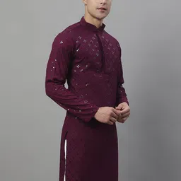 jompers Men Embroidered Viscose Rayon Straight Kurta image 4