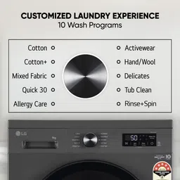 lg 9 kg 5 Star, Inverter Direct Drive Technology, 6 Motion DD, Steam Fully Automatic Front Load with In-built Heater Black, Grey image 3