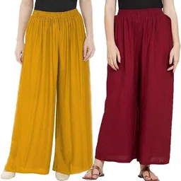 qeheem Pack of 2 Women Regular Fit Yellow, Maroon Cotton Blend Trousers-picture-24