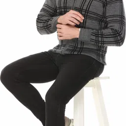 godfrey Men Checkered Turtle Neck Grey, Black Sweater image 4