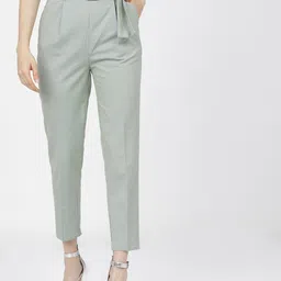 tokyo talkies Women Tapered Green Cotton Blend Trousers-picture-18