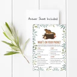 inkdotpot 50 Pcs What'S On Your Phone Baby Shower Games Cards Fox Theme Party Supply Invitation Card image 5