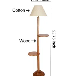new era Classic Wooden Floor Lamp with Cotton Shade (Natural & off-white) image 3