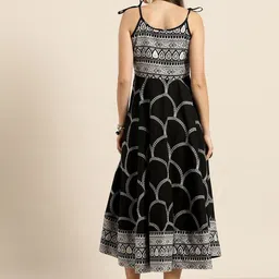 lamba creations Women Fit and Flare Black, White Midi/Calf Length Dress image 2