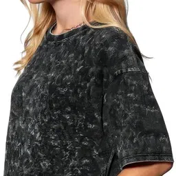 beefits Women Tie & Dye Round Neck Pure Cotton Black T-Shirt image 3
