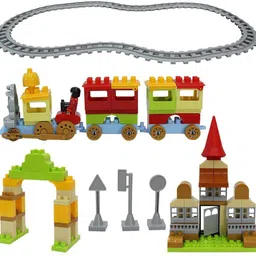 halo nation Mini Building Blocks City Railway Station Block Train Block Set With Storage Box - 123 Pieces Small Construction Puzzle Blocks for Kids - Train Track Train Set Mini Plastic Educational Building Construction Block DIY Enlighten Brick Toy for Kids Boys Girls image 2