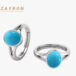 zayron Turquoise Firoza 7.5cts or 8.25ratti Ring For Men Women Metal Turquoise Sterling Silver Plated Ring image 2