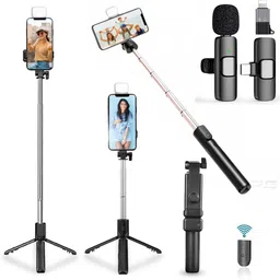 GADGETSWEAR (Combo with Wireless Lavalier K8 Mic) Selfie Stick with Tripod Stand, Tripod Kit-picture-11