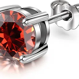92.5 Silver Sparkling Garnet January Birthstone Solitaire Earrings Garnet Sterling Silver Stud Earring-image-38