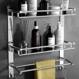 bzcarts by bzcarts CP Triple Layer Shelf Towel Road,Multipurpose Washroom,Kitchen Bathroom Shelf Bzcarts_StainlessSteel Towel Holder image 2