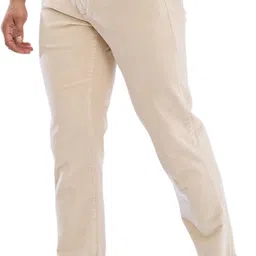 spykar Men Regular Fit Beige Cotton Blend Trousers image 3
