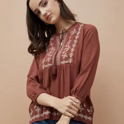 fame forever by lifestyle Casual Regular Sleeves Solid Women Brown Top-picture-12