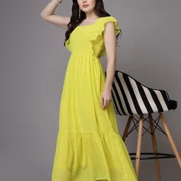 aayu Women Fit and Flare Yellow Midi/Calf Length Dress image 3