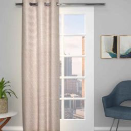 the conversion Beige Polyester Blend Geometric 9ft Light Filtering Eyelet Long Curtain-picture-45