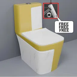 Dimond Quality LT017 Yellow Commode With White Marble Finish And Round Flush Button Western Commode-image-2