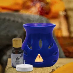 home delight Medium Ceramic Blue Diffuser With 10ml Lavender Fragrance, One Tea Lights Candle Diffuser Set, Aroma Oil image 4