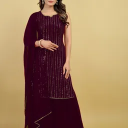 tilki Women Georgette Kurti Sharara Attached Dupatta Set image 1