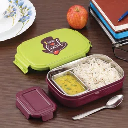 flipkart smartbuy Insulated Inner Steel & Outer Plastic Airtight Leak-Proof Lunch Box for Kids 2 Containers Lunch Box image 3