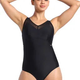 Endurance 10 Mesh Panel One Piece Solid Women Black Swimsuit-image-0