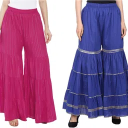 tnq Pack of 2 Women Regular Fit Pink, Blue Cotton Blend Trousers-picture-21