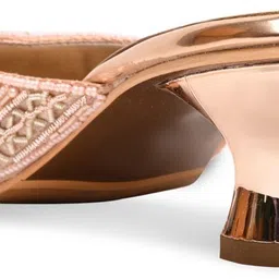 Rocia By Regal Rose Gold Women Embroidered Kitten Heel Mules Mojaris For Women image 5
