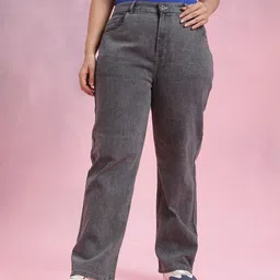 dressberry curve Women Straight Fit Mid Rise Grey Jeans-picture-21