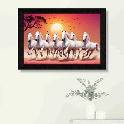 saf 7 Running Horses Premium framed for wall decoration, living room Digital Reprint 20 inch x 14 inch Painting image 2