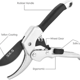 vdnsi Garden Scissor SK-5, Anvil Pruning Shears Cutter, Anti Slip Rubber Handles SK-5 Steel Blade Sharp Anvil Garden Scissors Hedge Pruning Shears Anvil Pruner image 3