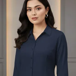 prieto Women Regular Fit Solid Button Down Collar Formal Shirt image 4