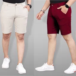 indiclub Pack of 2 Solid Men Beige, Maroon Sports Shorts image 1