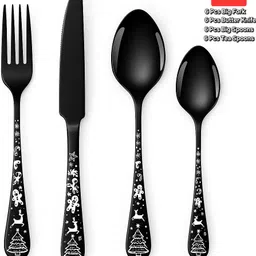 sapient 24 Pcs Premium Black Spoon Fork Knife Dinner Set for Daily Festive Use rust-free Stainless Steel Cutlery Set-picture-36