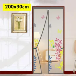 lifekrafts Polyester Adults Washable Door with Magnets | Color Floral Pattern with Grey Background | Mosquito Net-picture-23
