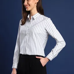 english navy Women Regular Fit Striped Spread Collar Formal Shirt image 2
