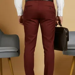 ss aura premium Men Slim Fit Maroon Cotton Blend Trousers image 2