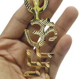 nagaana Om Swastik Copper Trishul Wall Hanging Vastu Trishakti Yantra for home office Decorative Showpiece - 9 cm-picture-20