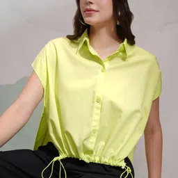 tokyo talkies Women Regular Fit Solid Cut Away Collar Casual Shirt-picture-19