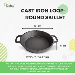 zishta Skillet Pan Iron-Frying Pan Cast Iron Tawa-Gas and Induction Flat Pan 25.4 cm diameter 2.1 L capacity image 4