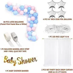 party midlinkerz Baby Shower Decoration kit Combo - 60 Pcs with Net Curtain & Led Light image 2