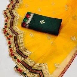 mansimart Embroidered Bhagalpuri Cotton Silk, Net Saree image 4