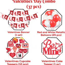 zyozique Red, Pink Happy Valentine’s Day Decoration Combo Banner,Cake Topper,Balloons (Pack of 37) image 2