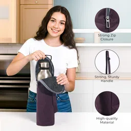 kuber industries 2.5 Ltr Rexine Reusable Bottle Bag with Handle for Men & Women | Purple image 4