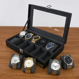 boxxo 12 Slot Watch Organizer Box for Men & Women– Premium Black PU Leather Watch Case Watch Box image 4