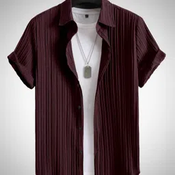 halomens Men Regular Fit Striped Lapel Collar Casual Shirt image 3