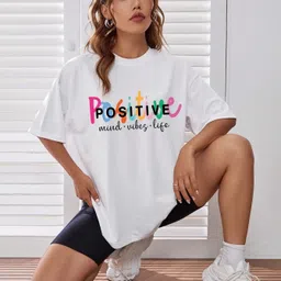 calm down Women Printed Round Neck Cotton Blend White T-Shirt-picture-21