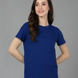 adyavastram Women Solid Round Neck Cotton Blend Blue T-Shirt-picture-12