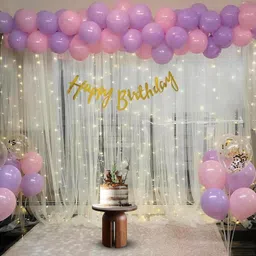 party midlinkerz Solid Birthday Decoration Combo Kit with Net Curtain, Light, For, Girl, Boys Balloon-picture-26